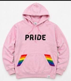 Marek + Richard Pride Pink Hoodie Rainbow Pocket Pullover Sweatshirt Size S
